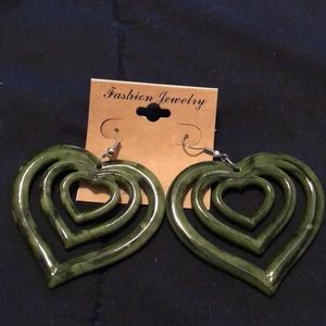 Green heart shaped earrings